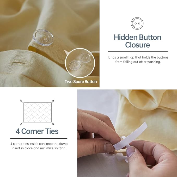 Simple&Opulence French Linen Duvet Cover Set - King Size(104"x 92")- 3 Pieces (1 Comforter Cover,2 Pillowcases)-Natural Flax Cotton Blend-Solid Color Breathable Farmhouse Bedding-Pale Yellow