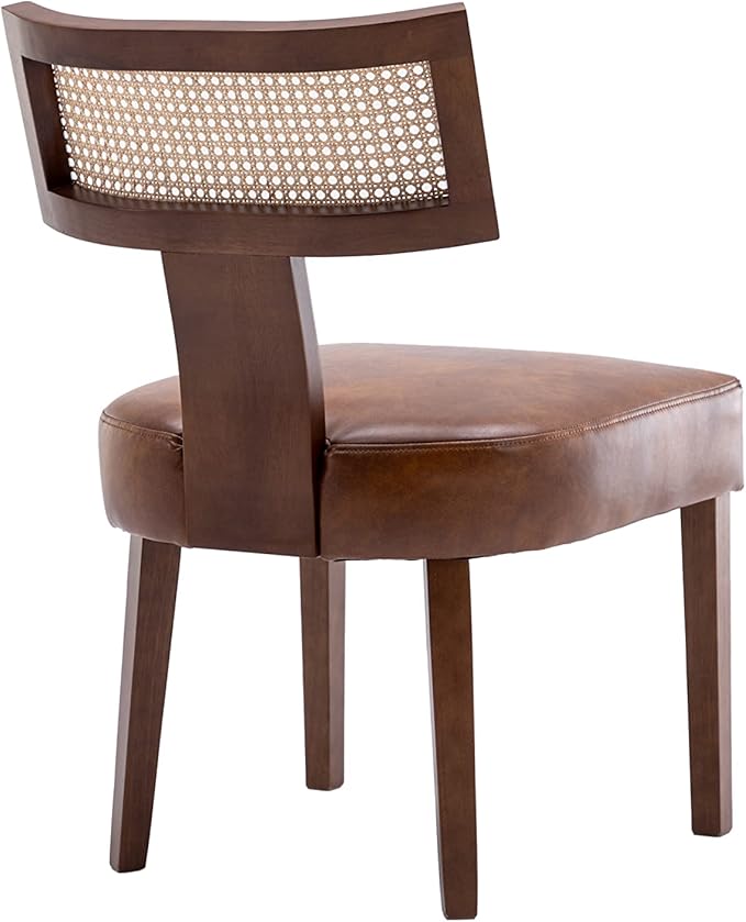 Mid Century Modern Dining Chairs Set of 6 Rattan Kitchen Chairs PU Leather Upholstered Side Chairs, Modern Kitchen Armless Solid Wood Dining Chairs, Brown