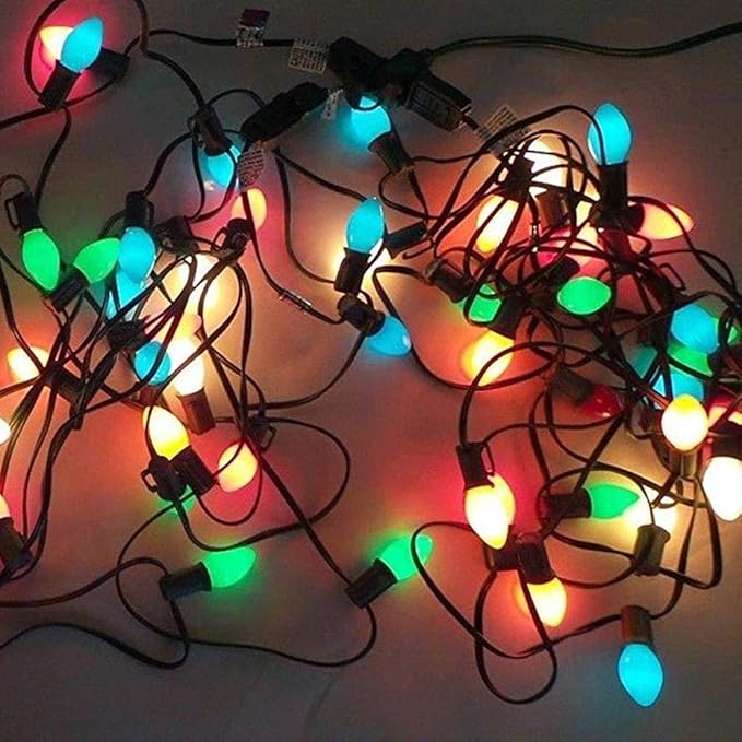 SUNSGNE 25Ft Christmas Lights Outdoor, C7 Vintage Christmas Lights with 27 Multicolor Ceramic Glass Bulbs(2 Spare) for Holidays Patio Garden Party Wedding Decor, Green Wire