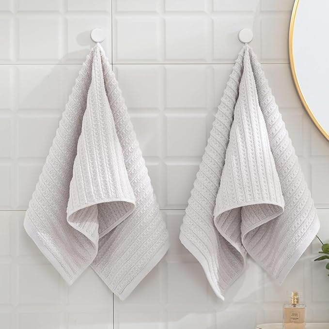 sense gnosis Light Grey Waffle Hand Towel Set of 2 Super Soft 100% Cotton Terry Striped Pattern Ultra Absorbent Hand Towel for Bathroom 13 x 29 Inch