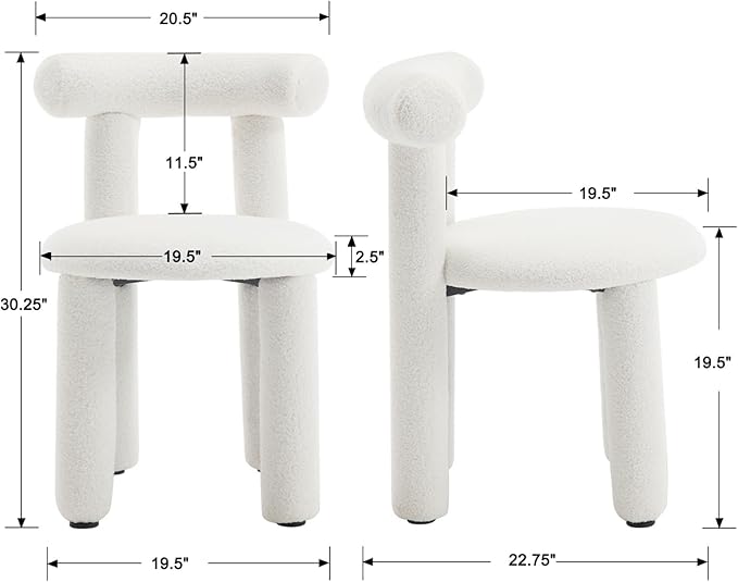 DUOMAY Modern White Boucle Dining Chairs Set of 4, Sherpa Upholstered Kitchen Chairs Armless Barrel Back Dining Chair, Living Dining Room Chairs, Reception, White