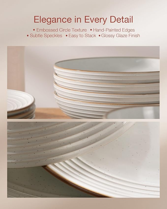Famiware Jupiter Dinnerware Set with Pasta Bowl, Plates and Double Bowls Dish Sets for 4 (16 Pieces), Microwave and Dishwasher Safe, Chip and Scratch Resistant, White