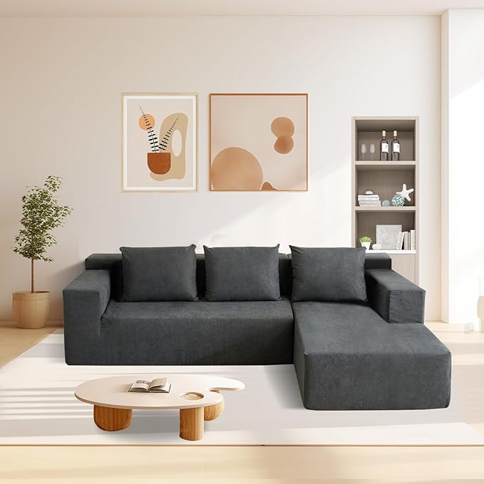 ANONER 103” Cloud Sectional Sofa L-Shaped Boneless Couch, Modern Minimalist Modular Free Combination Foam Sofa with Deep Seat for Living Room, No Assembly Required, Dark Grey