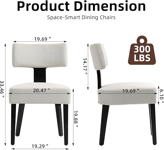 Dining Chairs Set of 4, Fabric Upholstered Wood Kitchen Chairs, Armless Linen Curved Backrest Accent Chair Farmhouse Modern Dining Chairs with Foot Pad for Kitchen/Living Room/Restaurant/Cafe-Beige
