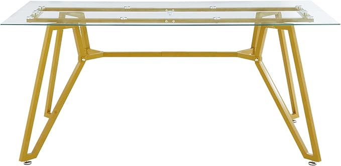 71 inch Glass Dining Table for 4 6 8, Modern Rectangular Kitchen Table and Table Runner, Clear Tempered Glass Tabletop and Gold Metal Legs Dining Room Dinner Table for Kitchen,Living Room, Offices