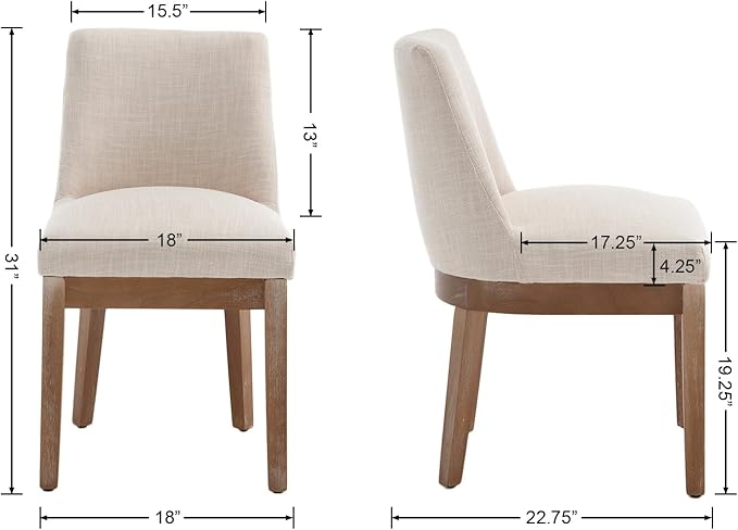 Modern Dining Chairs Set of 4 Comfortable Dining Room Chairs with Back, Linen Fabric Upholstered Kitchen Side Chairs with Natural Wood Legs for Living Room, Beige