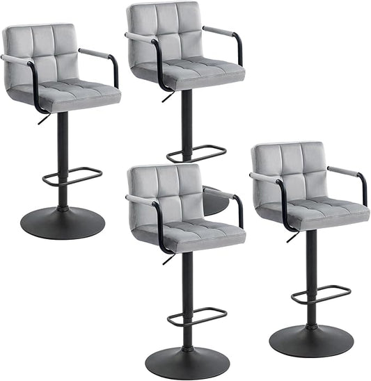 Furnimart Adjustable Bar Stool Swivel Barstools Set of 4 Counter Stools with Armrest and Footrest Upholstered Bar Chairs for Kitchen and Dining Room