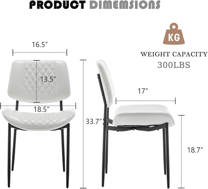 Modern Dining Chairs Set of 4, Leather Dining Chair with Metal Legs, Upholstered Dining Room Chairs for Dining Room, Kitchen, Vanity (White)