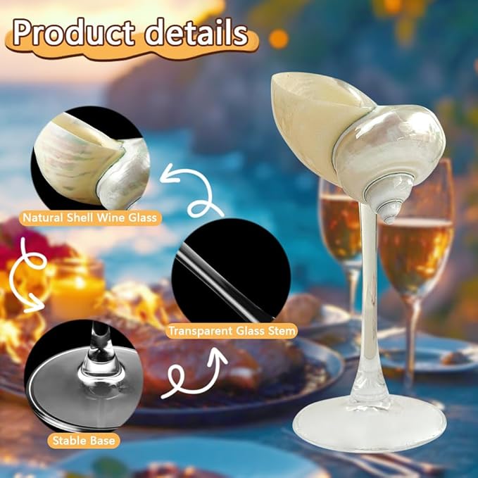 2Pcs Seashell Wine Glasses Wedding Wine Glasses Conch Goblet Martini Cocktail Glass Cup for Birthday Wedding Beach Bridesmaids Anniversary Party(C)