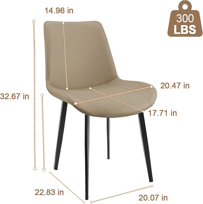 Dining Chairs, Modern PU Leather Dining Room Chair with Sturdy Metal Legs, Upholstered Seat Dinner Chairs Accent Side Chairs for Indoor Kitchen Living Room (Tan, Set of 6)