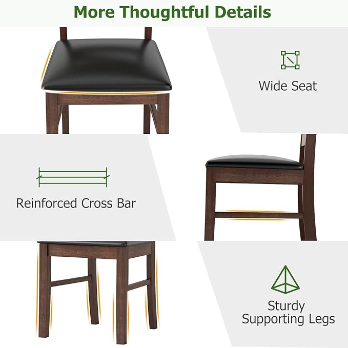 GOFLAME Wooden Dining Chairs Set of 2, PU Leather Upholstered Kitchen Chairs with W-Shaped Hollowed Backrest, Rubber Wood Legs, Armless Side Chairs for Living Room, Dining Room, Restaurant