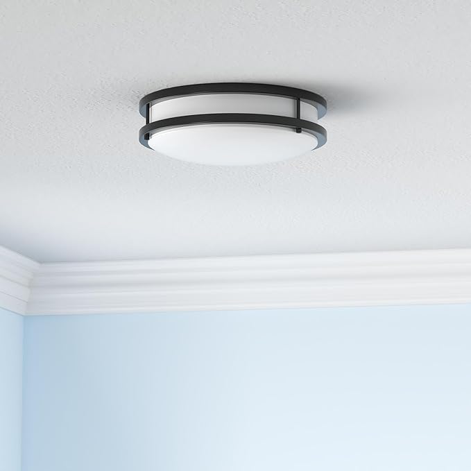 LED Flush Mount Ceiling Light Fixture - 13inch 40W[500W Equiv] 4000lm Dimmable Kitchen Light Fixtures, 3000K/4000K/5000K Black Ceiling Lamps for Bedroom, Bathroom, Hallway, Laundry, Stairwell-2Pack