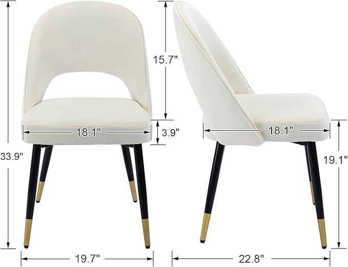 DUOMAY Modern Dining Chair Set of 2 with Open Back, Velvet Upholstered Armless Chair with Metal Frame Side Chair for Kitchen Dining Room Living Room, Beige