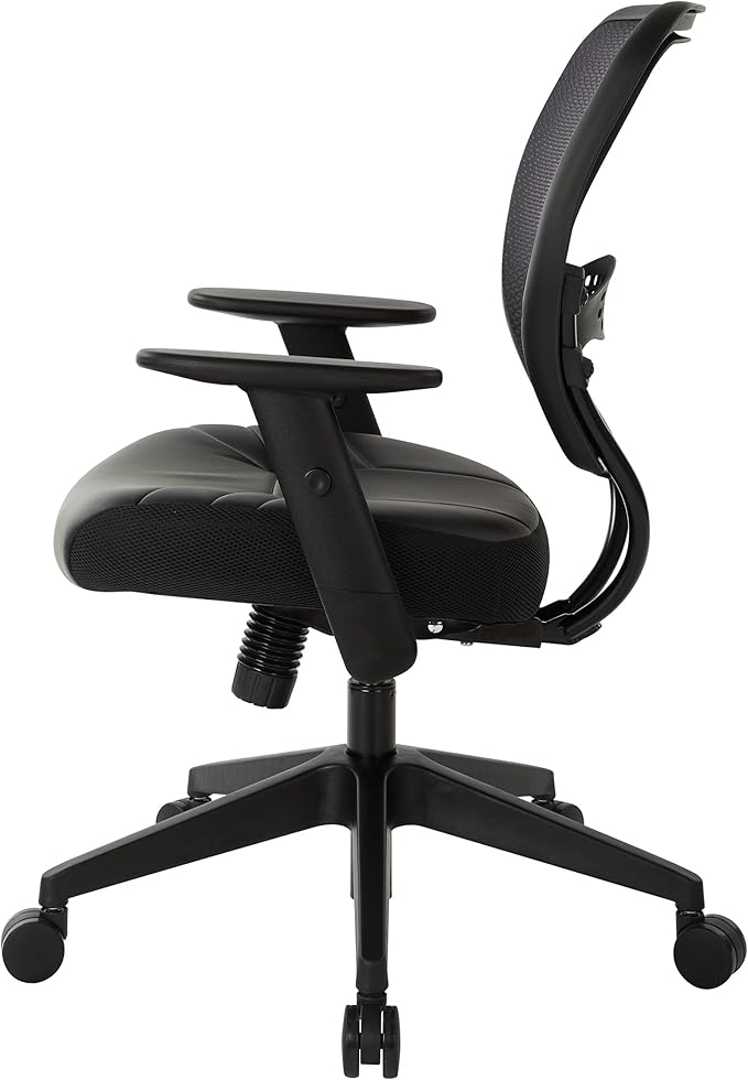 Space Seating 57 Series Professional Dark Air Grid Back Manager's Adjustable Office Chair with Built-in Lumbar Support and Padded Seat, Black Bonded Leather