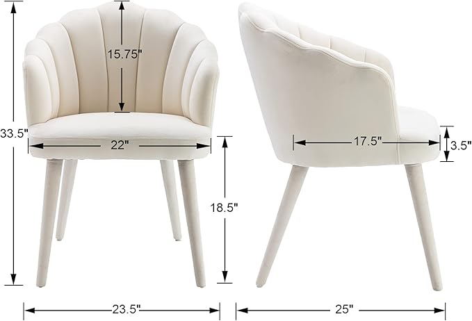 Velvet Dining Chairs Set of 4 Modern Living Room Chairs with Petal Back & Wood Legs Comfy Upholstered Side Chair for Dining Room/Bedroom/Vanity, Cream