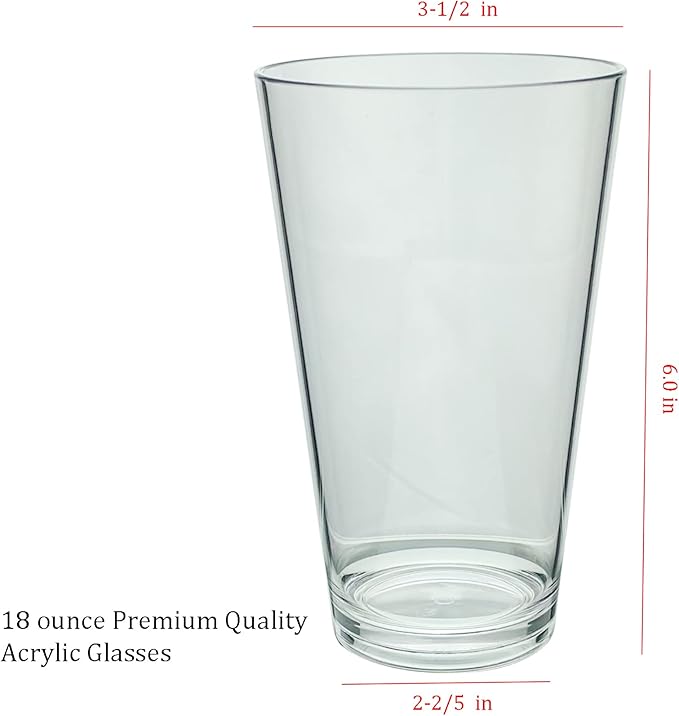 Clear Drinking Glasses - Unbreakable Acrylic Glasses Drinkware 18 oz set of 6 - BPA Free Dishwasher Safe Reusable Plastic Cups for Kitchen Party Outdoor (Look Like Glass)