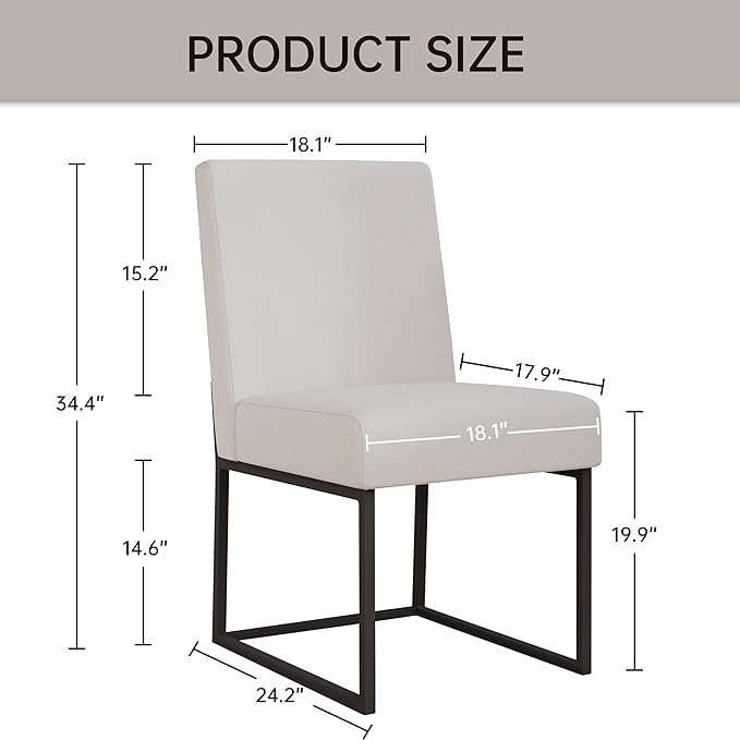 VKNOW Upholstered Dining Chairs Set of 2, Modern Dining Room Chairs, Linen Kitchen Chair Dinner Chair with Black Metal Base for Kitchen Office, Beige-Unstriped