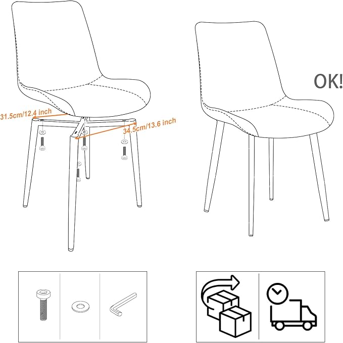 Leather Dining Chairs Set of 2, Mid Century Modern Faux Leather Kitchen & Dining Room Chairs, Comfortable Dinner Chair Kitchen Chairs for Restaurant Living Room, Cafe, Home (2, Coffee)