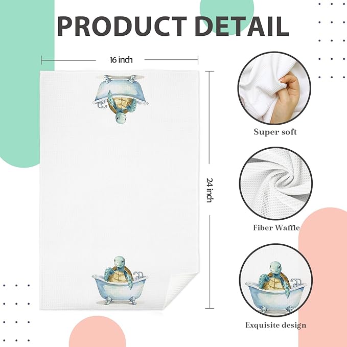 Sea Turtle Bathroom Hand Towels, Turtle Lover Gifts for Women, Nautical Coastal Beach Decorative Hand Towels for Kids Bathroom Washroom, 16x24 Inch Set of 2