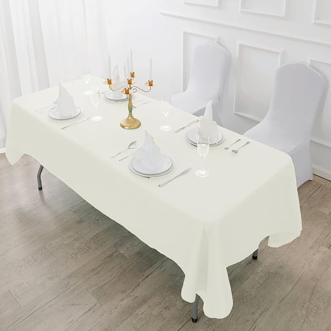 6 Pack Ivory Tablecloth 60 x 120 Inch Table Cloth for 8 Foot Rectangle Tables, Wrinkle Resistant Washable Polyester Fabric Table Covers for Party, Wedding,Dining,and Banquet