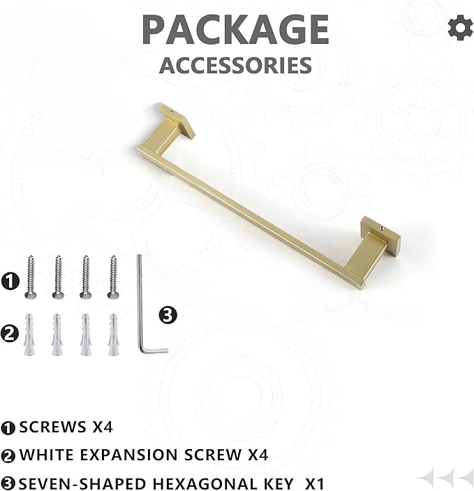 LANC Gold Hand Towel Bar for Bathroom Wall Mounted 12-Inche Brushed Gold Towel Ring Stainless Steel Square Towel Rod for Bathroom Kitchen Hand Towel Holder Towel Hanger, A9010BG-L3