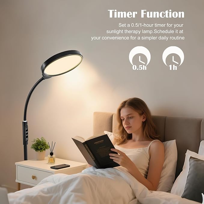 Light Therapy Lamp 11000 Lux, 3 in 1 UV-Free LED Sunlight Lamp with 9 Brightness Levels & 7 Color Temperatures, Height Adjustable Floor Light, Full Spectrum Happy Therapy lamp for Home Office Bedroom