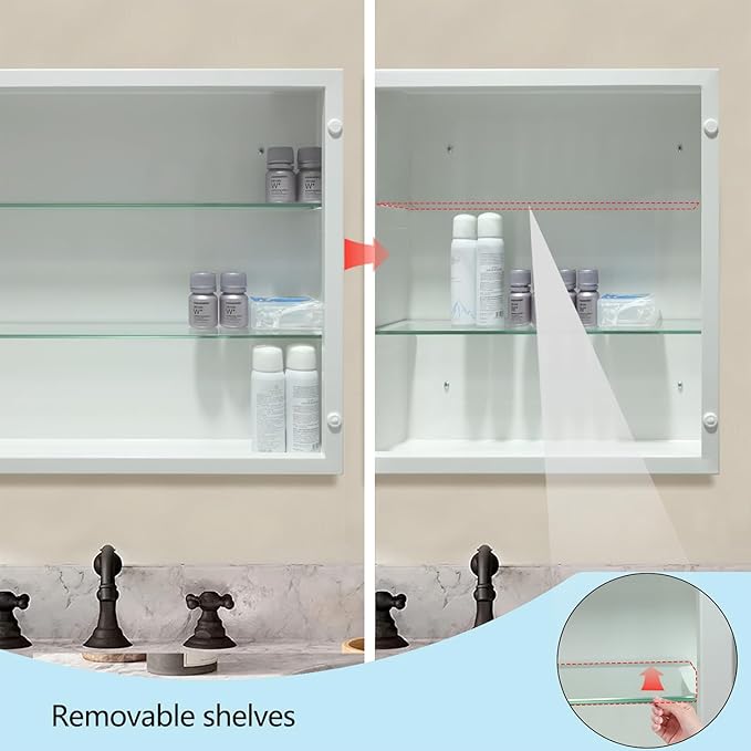 Round Bathroom Medicine Cabinet, 28 Inches Frameless Circle Mirrored Cabinet Wall Mounted Cabinet with Surface Mount Installation