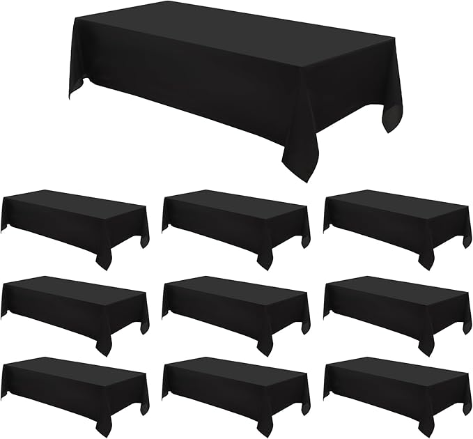 Rectangle Tablecloths 60x120 Inch 10 Pack Black Tablecloth for 6ft Washable Decorative Linen Polyester Table Cloths for 8ft Dining Table Banquets Buffet Parties and Wedding