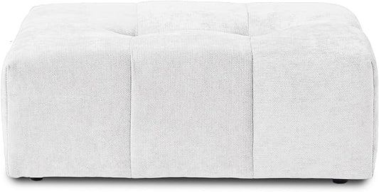 JACH Modern Ottoman Seat for Living Room, Linen Fabric Ottomans, Minimalist Foot Stool, Comfy Breathable Footstool for Living Room Apartment (White)