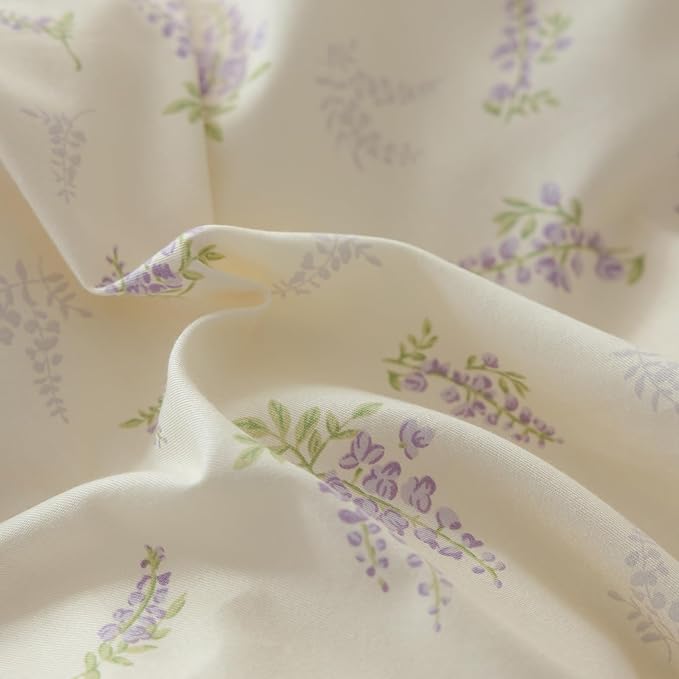 EAVD Garden Botanical Floral Comforter Set Twin XL White Fluffy Microfiber Chic Shabby Purple Floral Bedding Set 1 Twin XL Bed Comforter and 2 Pillowcases Fresh Botanical Comforter Set for All-Season