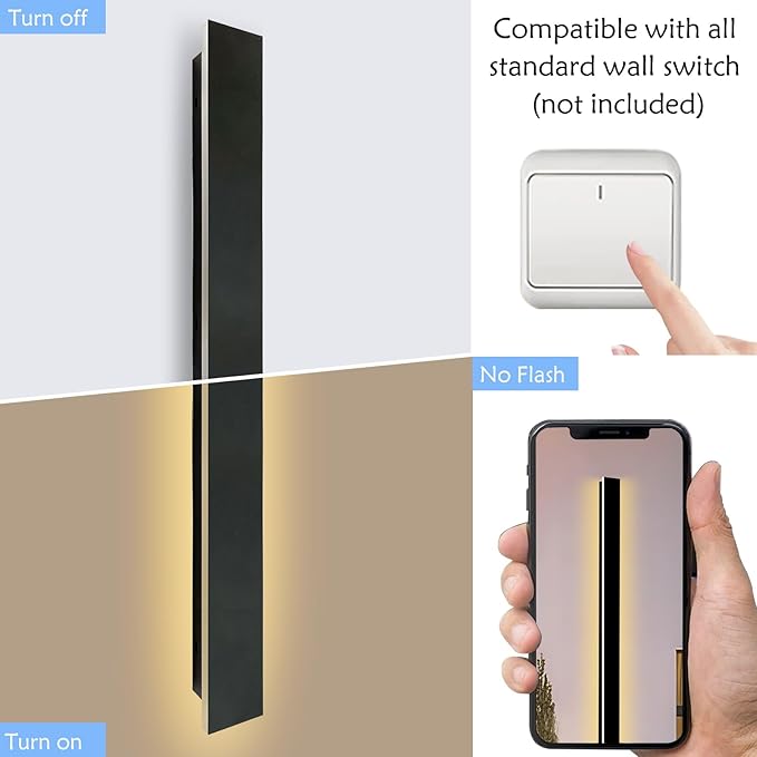 Outdoor Porch Light Set of 2, 39 Inch LED Wall Sconce, Black Modern Exterior Wall Light Fixture, IP65 Waterproof Lighting for Front Door, Side Porch, Single Garage