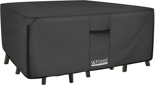 ULTCOVER 600D Tough Canvas Heavy Duty Rectangular Patio Table and Chair Cover - Waterproof Outdoor General Purpose Furniture Covers 76Lx54Wx28H inch, Black