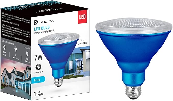 Xtricity LED PAR38 Blue Flood Light Bulbs, 7W, (40W Equivalent), Waterproof, Indoor/Outdoor, E26 Medium Base, Blue Flood Lights Outdoor/Indoor 120V, RoHS Listed, Blue (1 Pack)