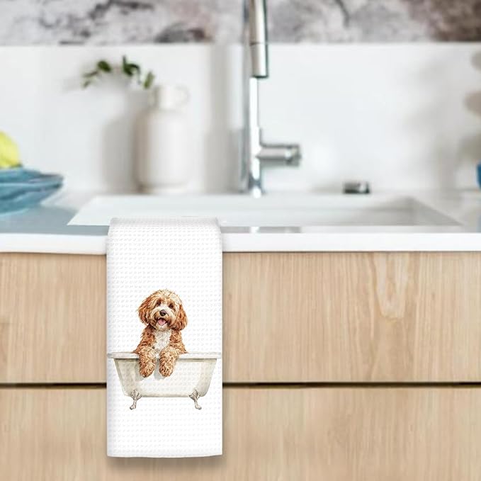 Cavapoo Gifts Funny Dog Hand Towels, Cute Pet Decor for Bathroom, Dog Owner Lover Gifts for Women Men, Funny Animal Cavapoo Taking Bath Hand Towels for Bathroom Washroom, 16x24In
