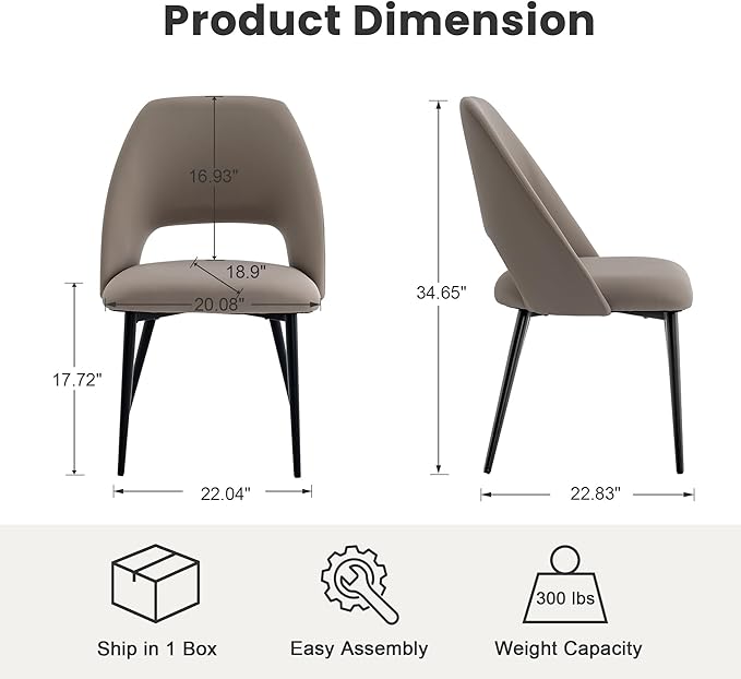 Rowill Dining Chairs Set of 4, Mordern Upholstered Faux Leather Dining Room Chairs, Kitchen Side Chairs with Metal Legs for Guest Reception Waiting Living Room, Khaki