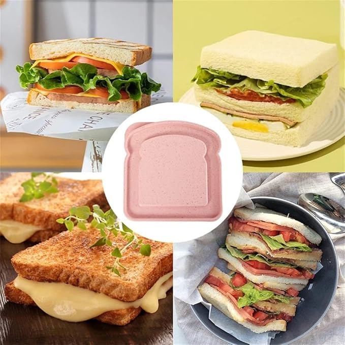 NADUSEP Sandwich Containers, 2 Pcs Sandwich Box Food Storage Toast Shape Holder Plastic for Lunch, Sandwich Keeper for Adults Prep Microwave (White Grey)