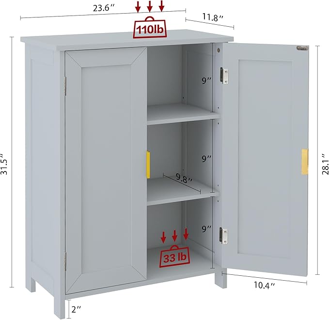 TaoHFE Grey Bathroom Storage Cabinet,Bathroom Cabinets Freestanding with 2 Doors,Towel Cabinet for Bathrooms,Restroom Cabinets,Small Storage Cabinet for Office,Restaurant,Living Room