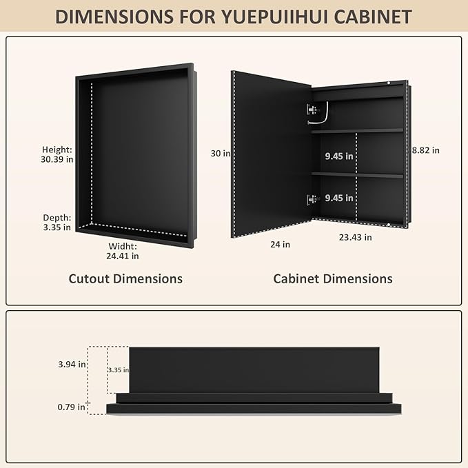 24X30 Inch Lighted Medicine Cabinet with Mirror and Lights, Recessed Mirror Medicine Cabinet with Adjustable 3-Color, Brightness Dimming, Defogger, LED Bathroom Mirror Cabinet Wall Mounted