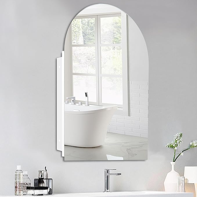 20x30 Inch Arched Medicine Cabinet with Mirror,Recessed Or Surface Mount for Bathroom Bedroom with Storage, Arched Frameless Medicine Cabinet