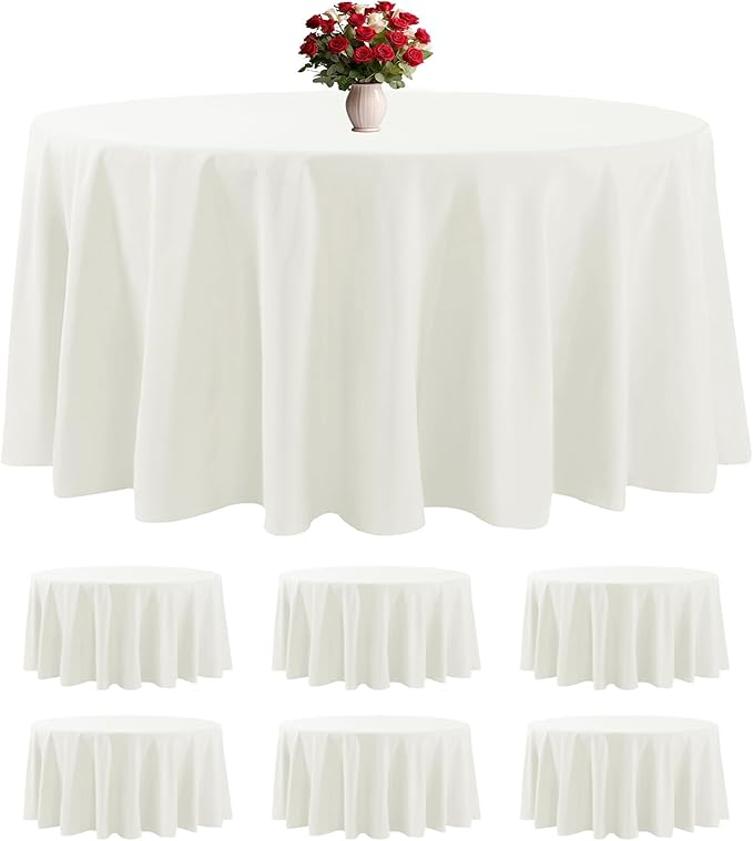 6 Pack Ivory Round Tablecloths 120 Inches Table Cloth Stain and Wrinkle Resistant Washable Polyester Table Cover Fabric for Party, Wedding,Dining,and Banquet Decoration