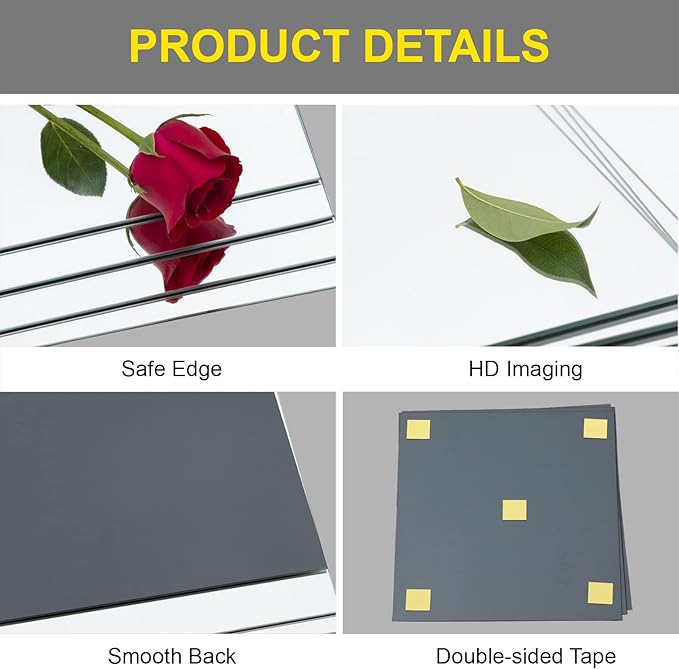 Ruomeng Gym Mirror Tiles - 14" x 12" x 12Pcs Wall Mounted Mirror Glass Frameless Full Length Mirror Tiles for Home Gym, Bedroom, Door & Bathroom