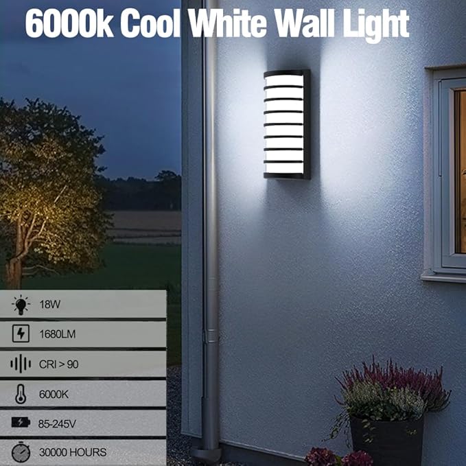 Sytmhoe Modern Outdoor Wall Lights 2Packs, 6000k Cool White LED Exterior Light Fixtures,Porch Led Wall Lamps,Porch&Patio Light for House,IP65 Waterproof for Garage Hallway Stairs Gardens(2packs)