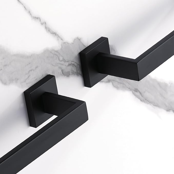 LANC 2 Pack 16-Inch Bathroom Towel Bars, Total-18 Bathroom Square Towel Racks Kitchen Hand Towel Holders SUS304 Stainless Steel Wall Mount Towel Hanger Towel Rods, Matte Black A8804-4MB