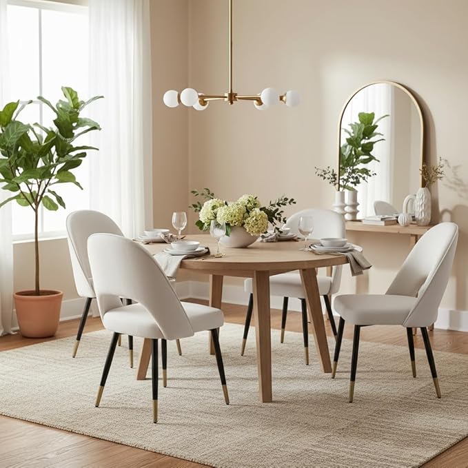 LukeAlon Classic Velvet Dining Chairs Set of 4, Upholstered Open Back Kitchen Chairs with Metal Legs Armless Side Chairs Mid Century Dining Chair for Dining Room, Beige