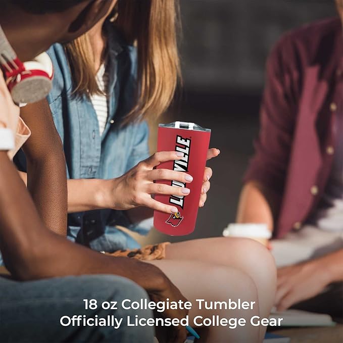 Campus Colors NCAA Stainless Steel Tumbler perfect for Gameday - 18 oz - Double Walled - Keeps Drinks Perfectly Insulated (Louisville Cardinals - Red)