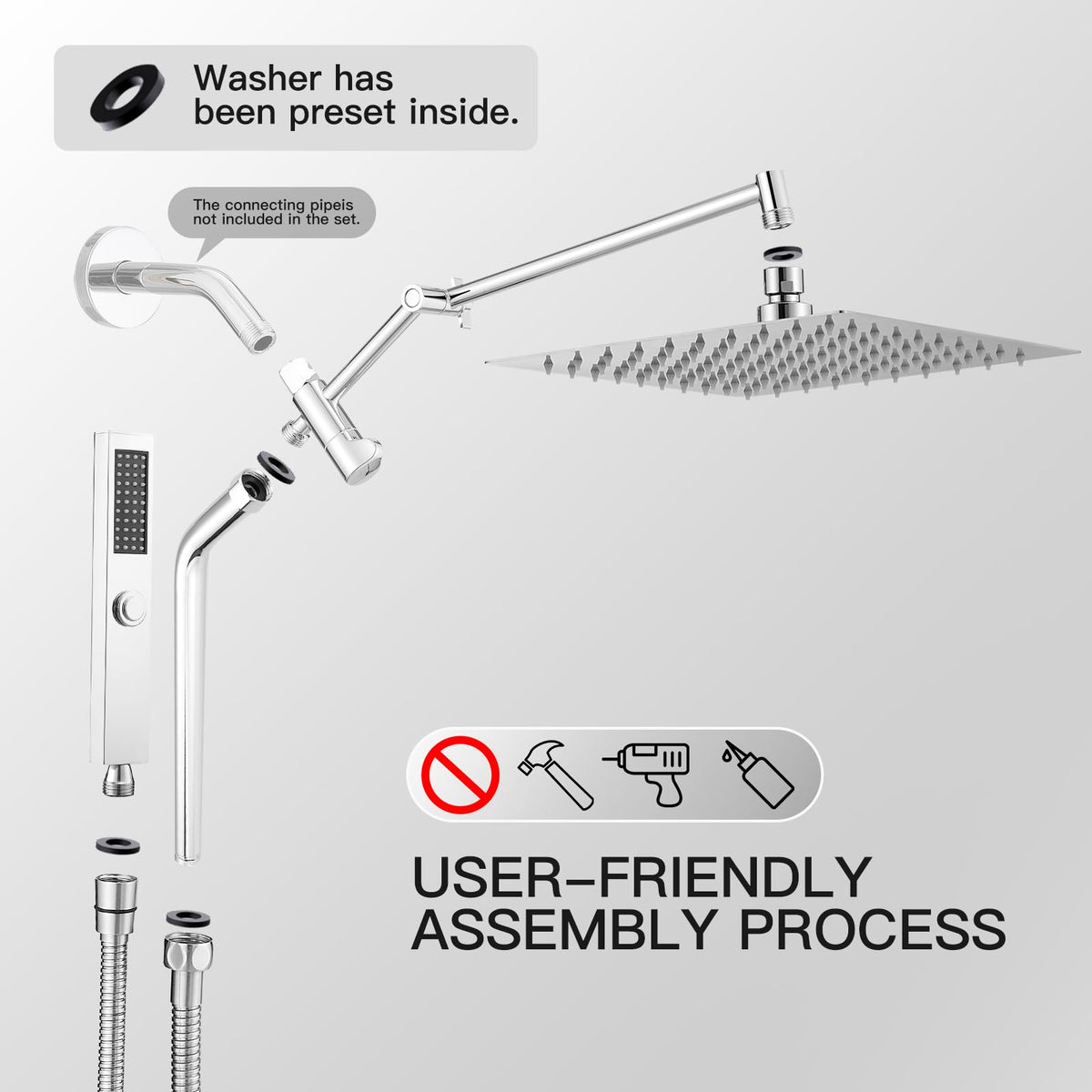 All Metal 10" Shower Head with Handheld, Built-in Power Jet Mode
