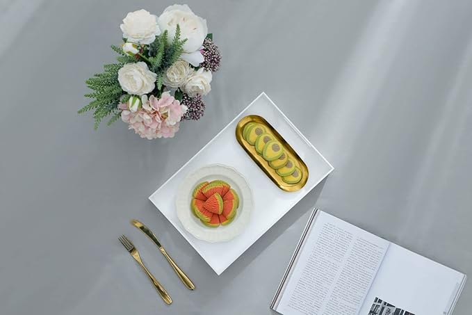 Glossy White Sturdy Acrylic Serving Tray with Handles-12x20Inch-Serving Coffee,Appetizer,Breakfast,Butler-Kitchen Countertop Tray-Makeup Drawer Organizer-Vanity Table,Ottoman Tray-Decorative