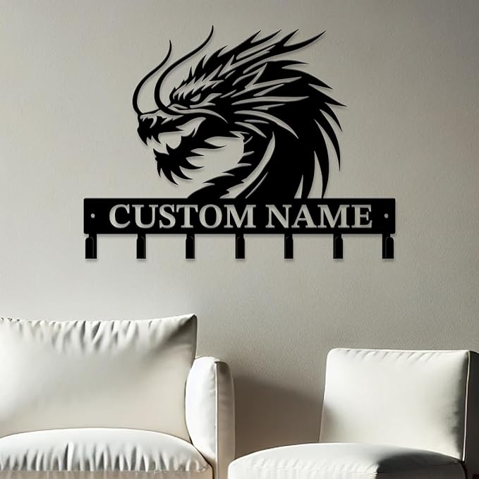Personalized Evil Dragons Keys Hooks,Custom Name Metal Dragons Art Keys Hooks,Metal Dragons Lover Wall Home Storage Decorative Keys Hooks,Key Holder Hooks for Wall (Style I)