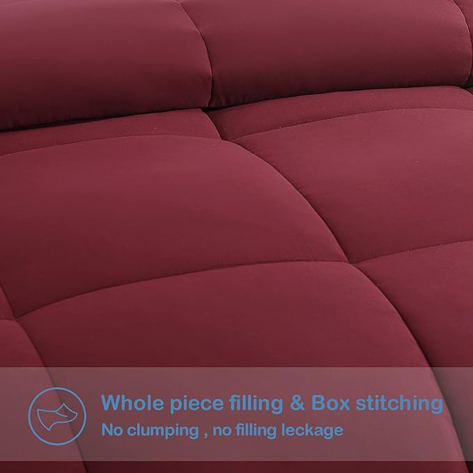 EASELAND Oversized Queen Down Alternative Comforter - Quilted Duvet Insert for All Seasons, Soft Lightweight with Corner Tabs, Summer Winter Warm Bedding, Burgundy 98×98 Inches