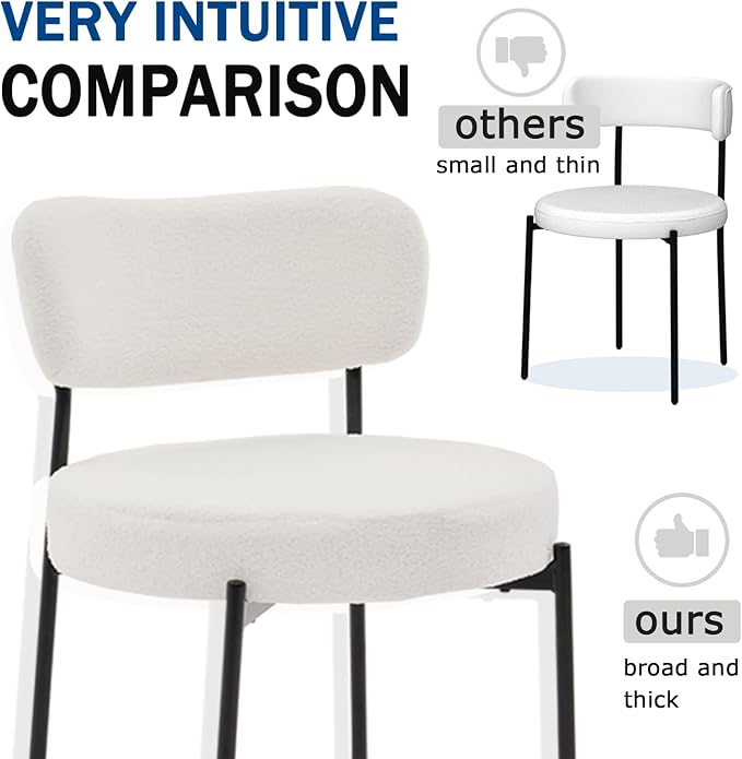 White Boucle Dining Chairs Set of 4, Upholstered Dinner Chair with Metal Frame, Dining Room Chairs with Padded Seat, Round Modern Seating for Living Room